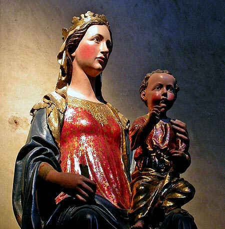Painted terracotta Madonna in a church in Volterra