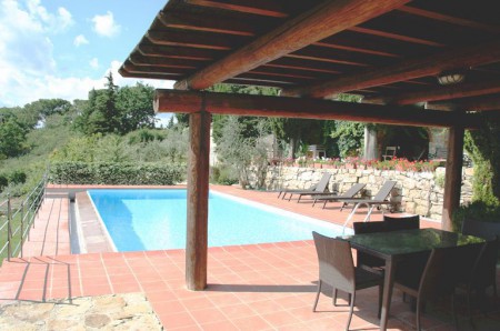 Tuscan villa pool with a gazebo